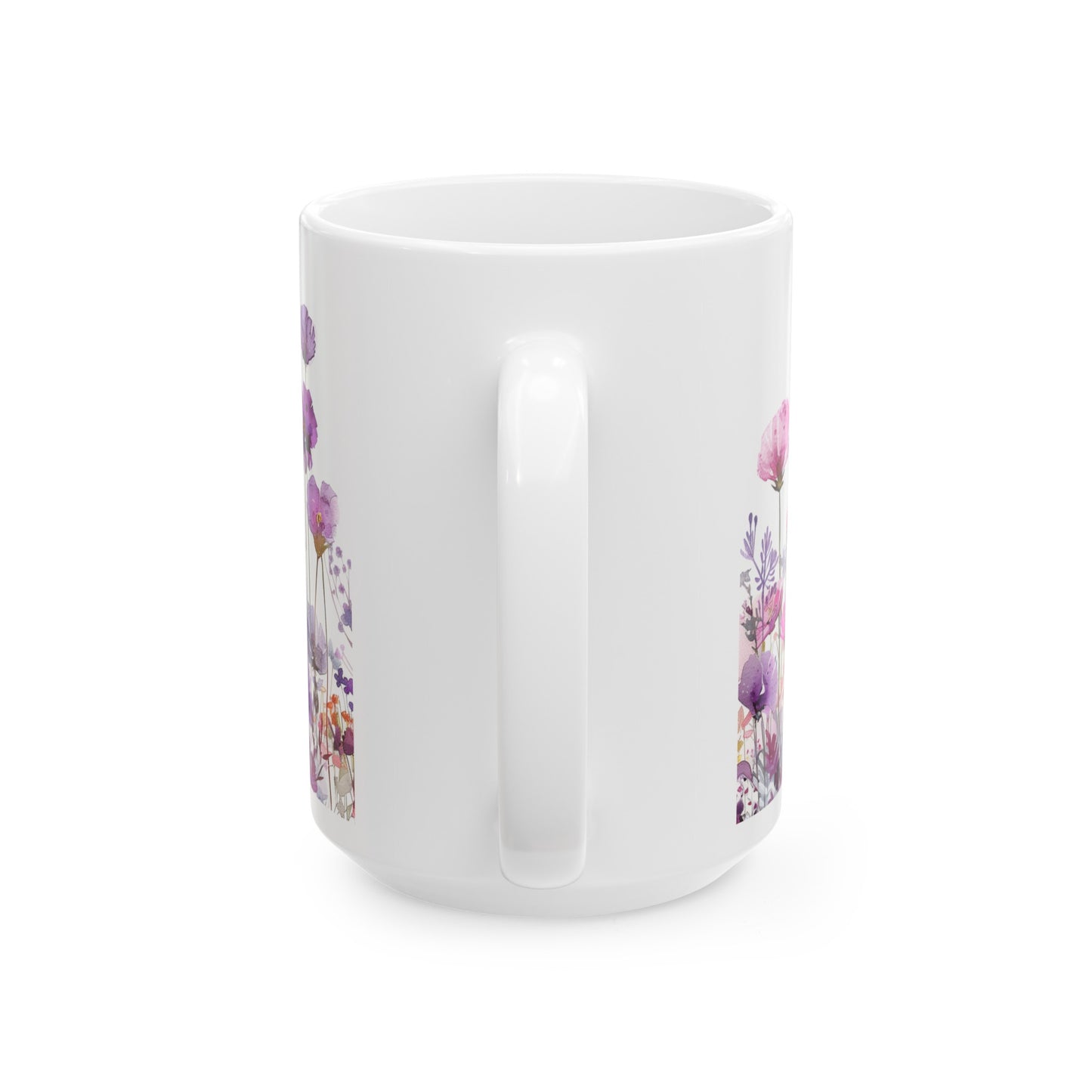 Watercolor Wildflowers 2 - Ceramic Mug, (11oz, 15oz) Purple-Pink
