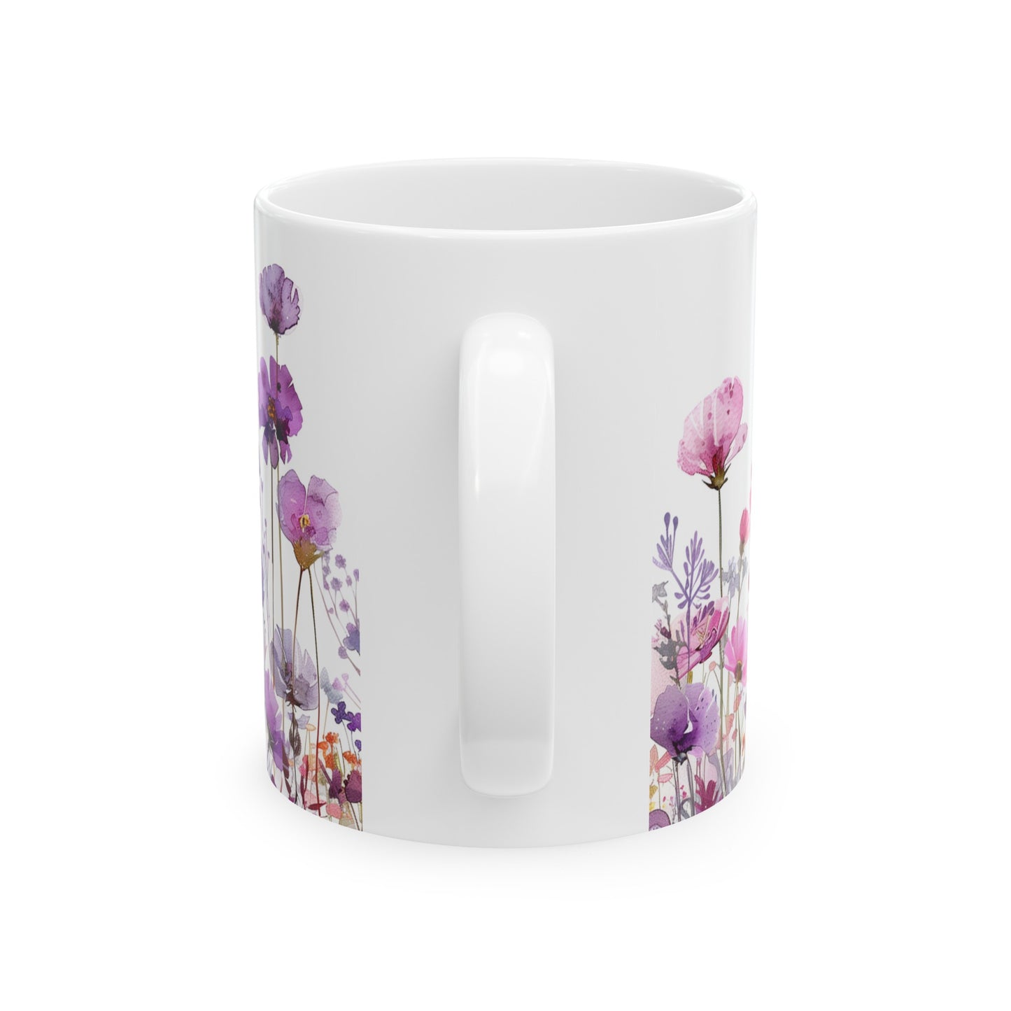 Watercolor Wildflowers 2 - Ceramic Mug, (11oz, 15oz) Purple-Pink