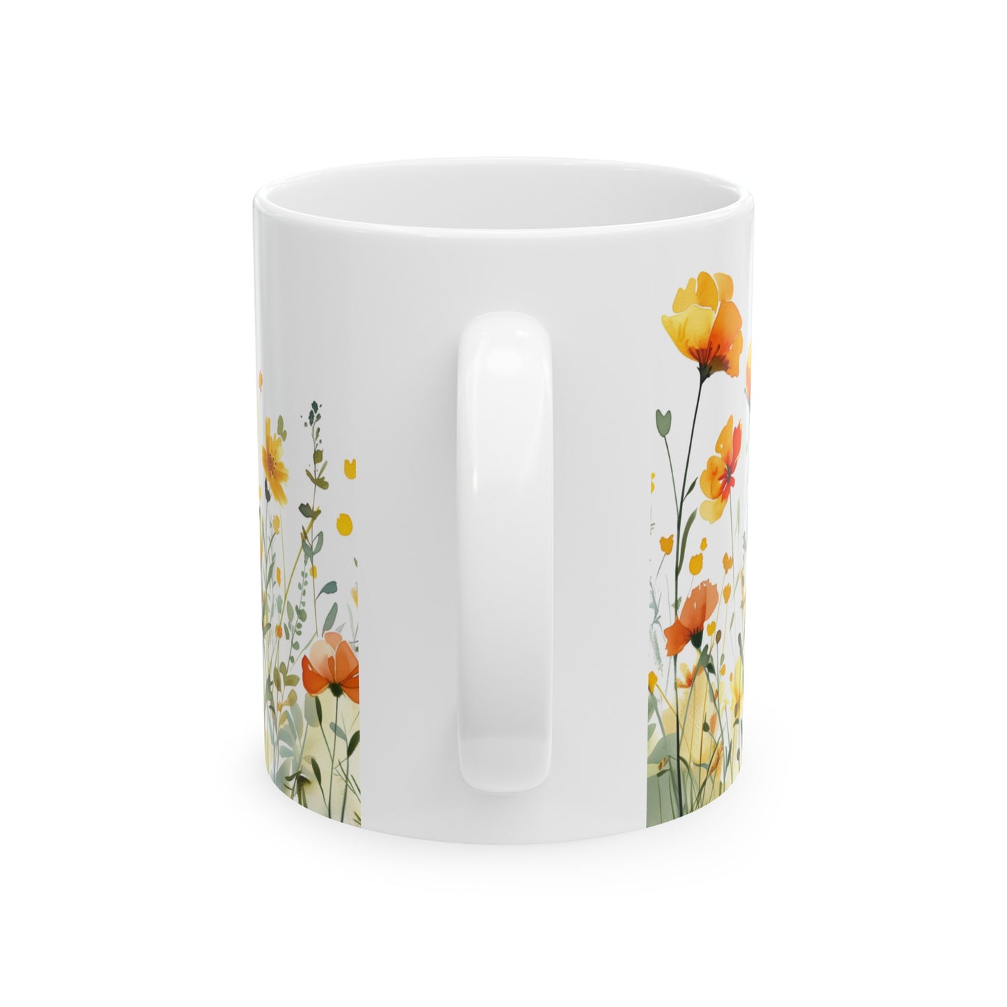 Watercolor Wildflowers 1 - Ceramic Mug, (11oz, 15oz) Yellow-Orange