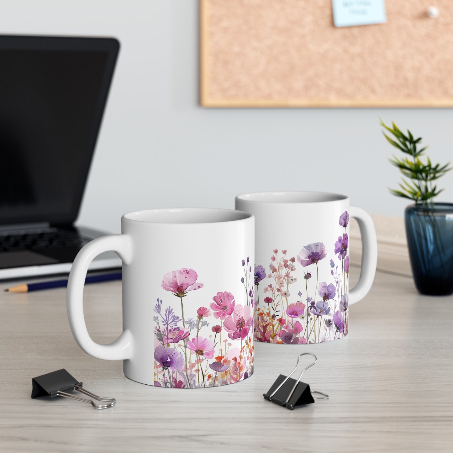 Watercolor Wildflowers 2 - Ceramic Mug, (11oz, 15oz) Purple-Pink