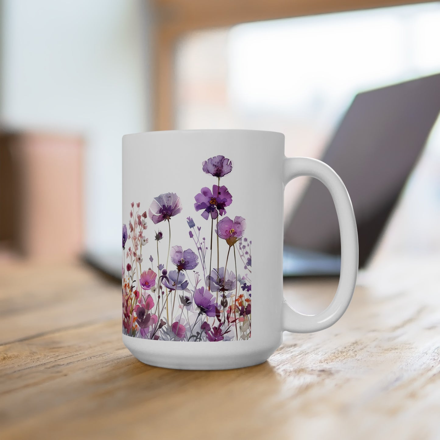 Watercolor Wildflowers 2 - Ceramic Mug, (11oz, 15oz) Purple-Pink