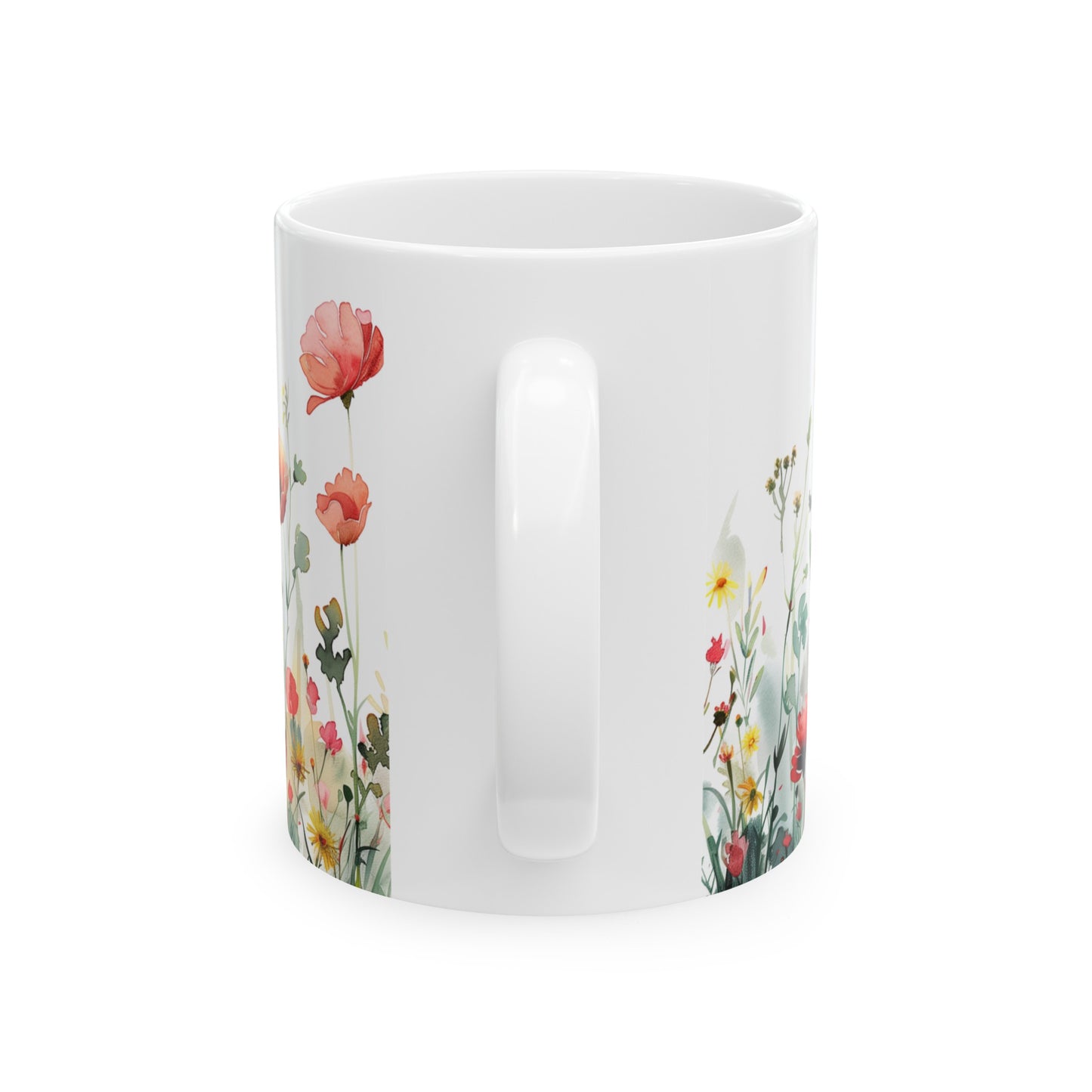 Watercolor Wildflowers 3 - Ceramic Mug, (11oz, 15oz) Red-Pink