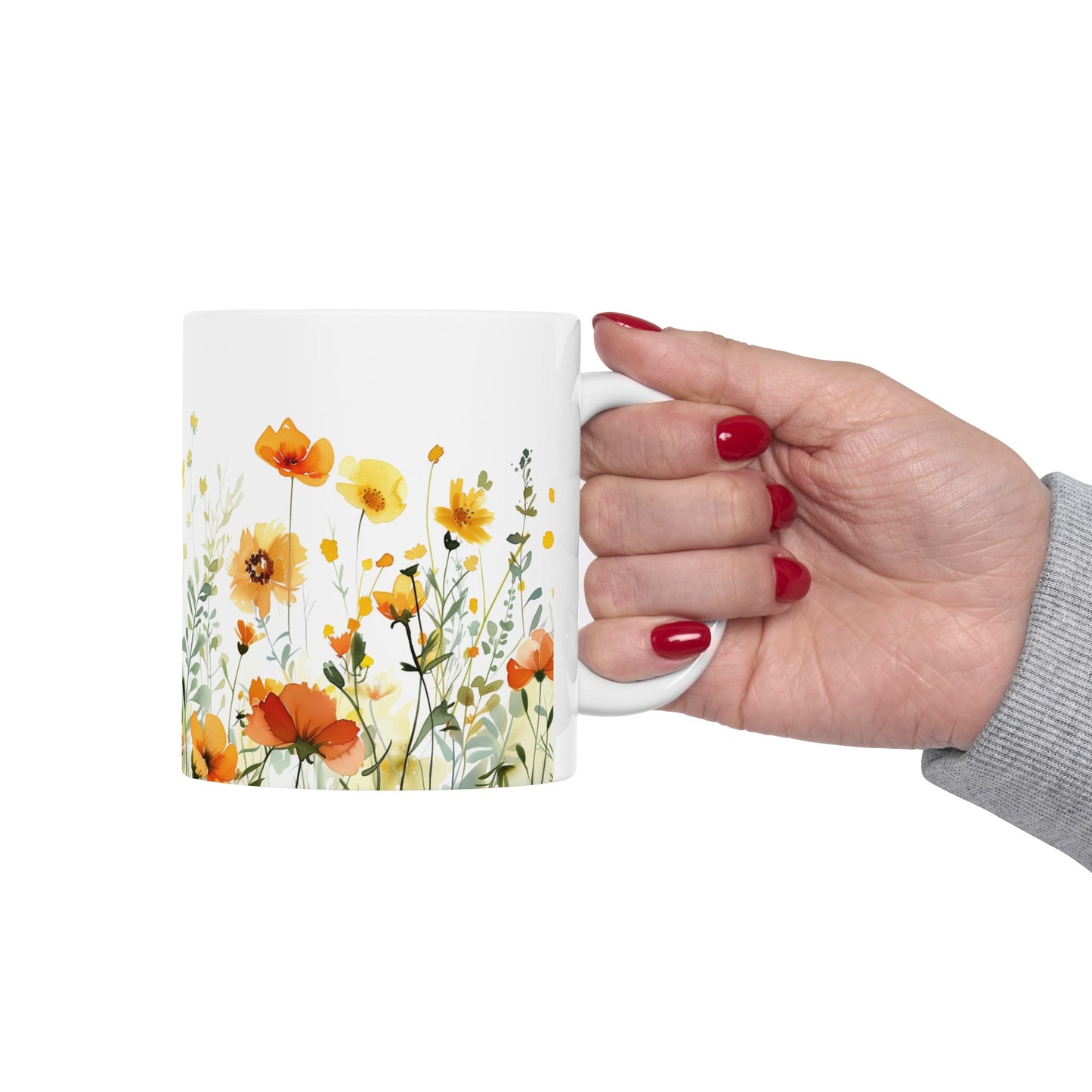 Watercolor Wildflowers 1 - Ceramic Mug, (11oz, 15oz) Yellow-Orange