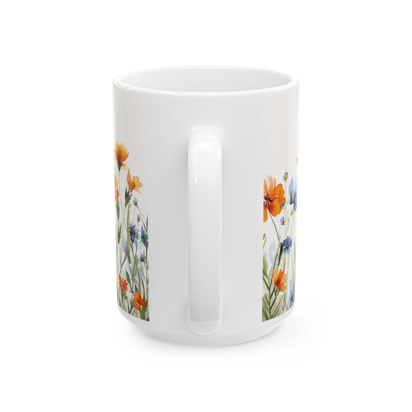 Watercolor Wildflowers 4 - Ceramic Mug, (11oz, 15oz) Blue-Orange