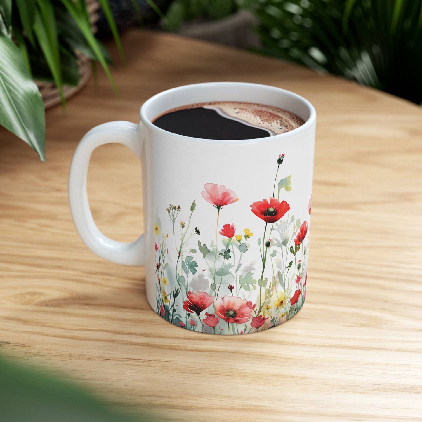 Watercolor Wildflowers 3 - Ceramic Mug, (11oz, 15oz) Red-Pink