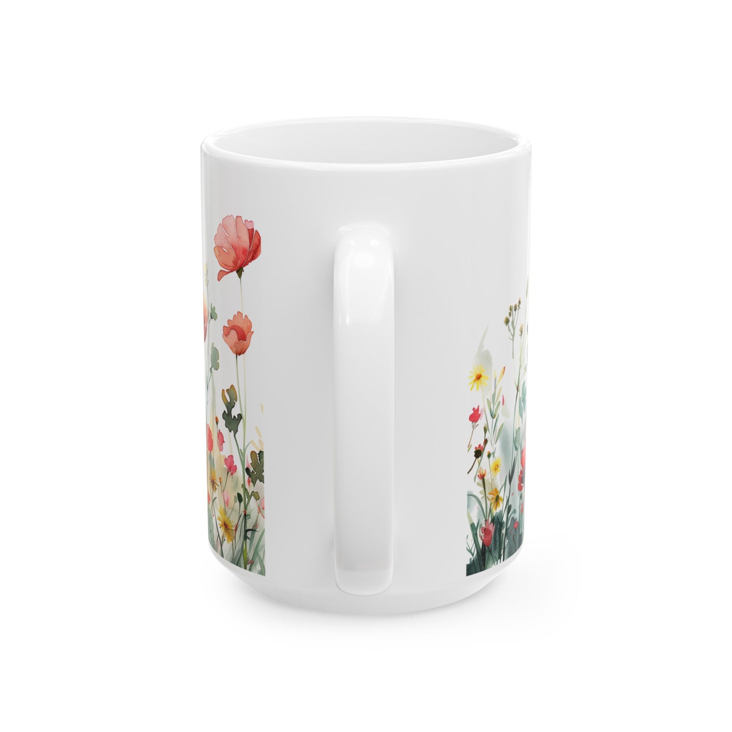 Watercolor Wildflowers 3 - Ceramic Mug, (11oz, 15oz) Red-Pink