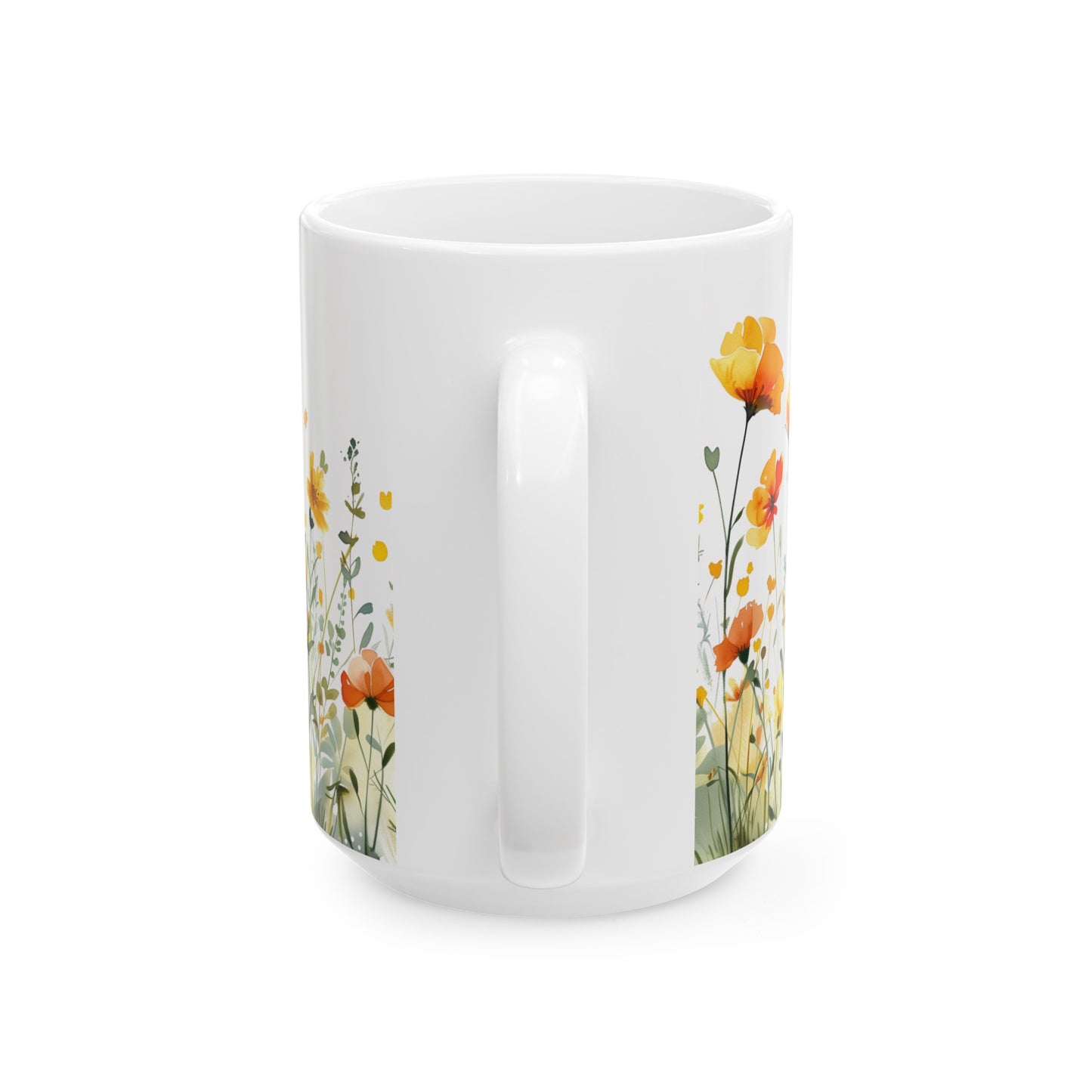 Watercolor Wildflowers 1 - Ceramic Mug, (11oz, 15oz) Yellow-Orange