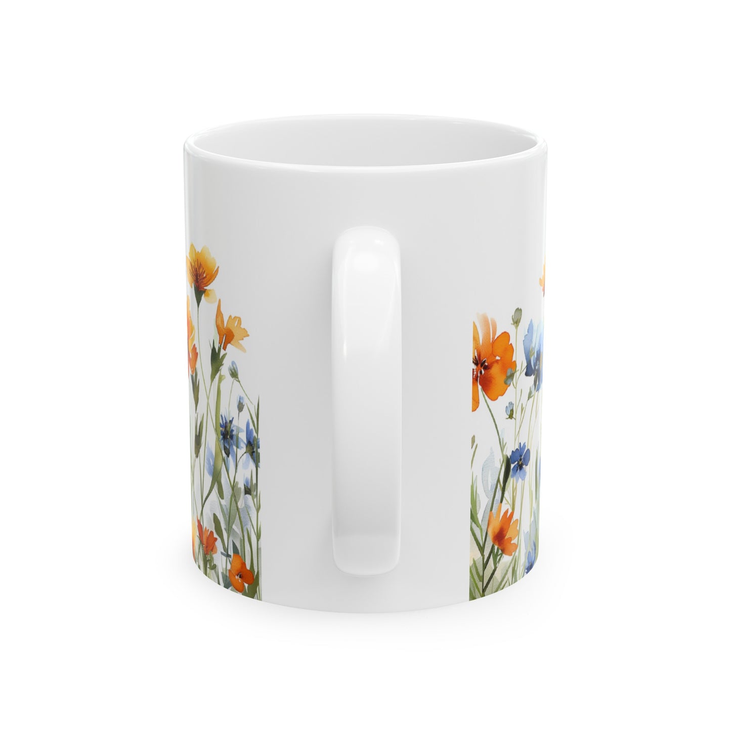 Watercolor Wildflowers 4 - Ceramic Mug, (11oz, 15oz) Blue-Orange